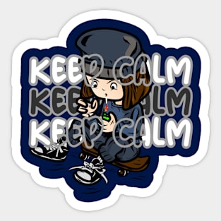 Skate boy cartoon style with cigarette and word keep calm Sticker